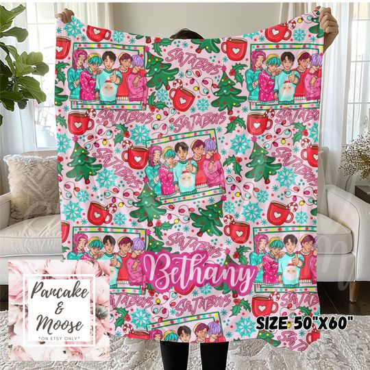 Discover Personalized Santa Saja Boys Blanket | K-Pop Christmas Blanket | Custom Name Holiday Throw | Cute Cozy Gift for kids