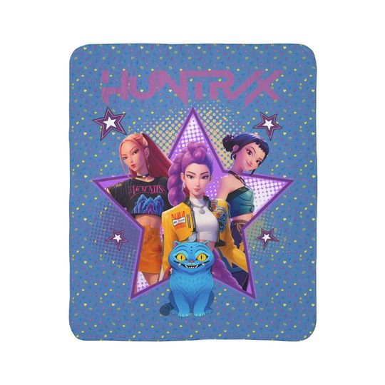 Discover Huntrix K-Pop Demon Hunters Trendy Fleece Sherpa Blanket, Blue Anime Style Reversible Throw for Couch Bed