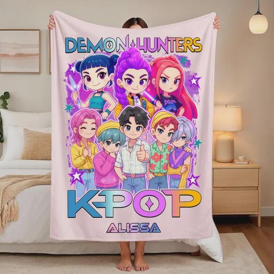 Discover Custom Huntrix Demon Hunters Blanket,Kpop Demons Hunters Blanket,Personalized Anime Blanket,Personalized Huntrix,Demon Hunters Anime Blanket