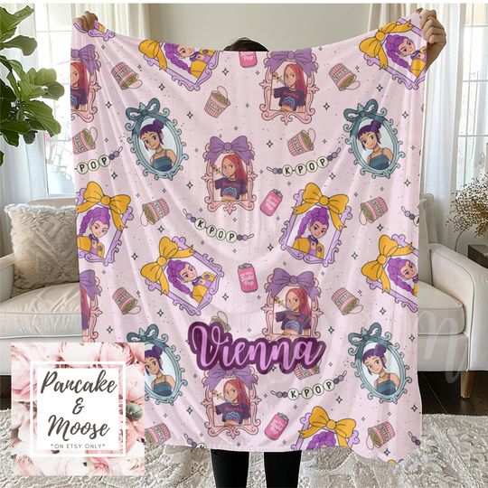 Discover Demon Hunter Frames Blanket | Pastel Cute Blanket | Personalized Cozy Throw for Fans | Soft Plush Blanket Gift