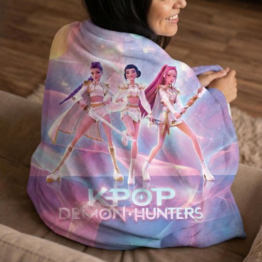 Discover Personalized Kpop Demon Hunters Velveteen Plush Blanket | Rumi Mia Zoey Hunterix
