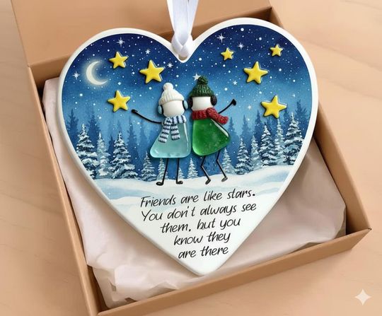 Discover Friends Are Like Stars Ornament Sea Glass Effect Heart Ceramic Christmas Ornament Friendship Gift Holiday Keepsake Winter Night Decor