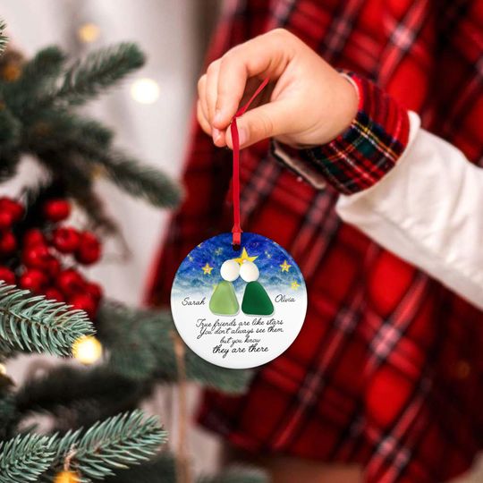 Personalized True Friend Ceramic Christmas Ornament With Acrylic Piece, Friendship Ornament for Tree, Long Distance Friendship Ornaments
