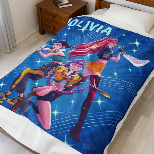 Discover Personalized KPop Demon Hunters Velveteen Plush Blanket, Custom Anime Blanket, Huntrix Fans Gift, Gift for Kpop Fans, Birthday Gift