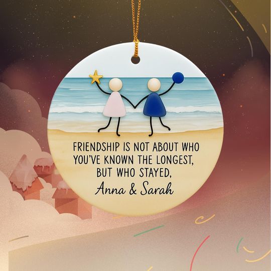 Personalized 2D Friendship Sea Glass Ceramic Ornament, Best Friend Christmas Gift, Friends Are Like Sea Glass Ornament, Bestie Gift