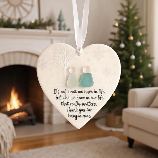 Heart Sea Glass Friendship Ornament,Timeless Friendship Ceramic Heart Keepsake,Christmas Tree Hanging Gift,Best Friend Sea Glass Decor