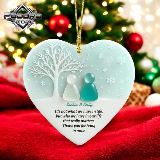 Sea Glass Friendship Ornament  Raised Glass Art Ceramic Heart, Best Friend Christmas Gift, Handmade Keepsake Holiday Decor