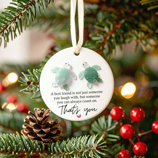 Sea Glass Friendship Ornament, Best Friend Christmas Decor Gift, Timeless Ceramic Besties Keepsake Gift, Christmas Tree Hanging