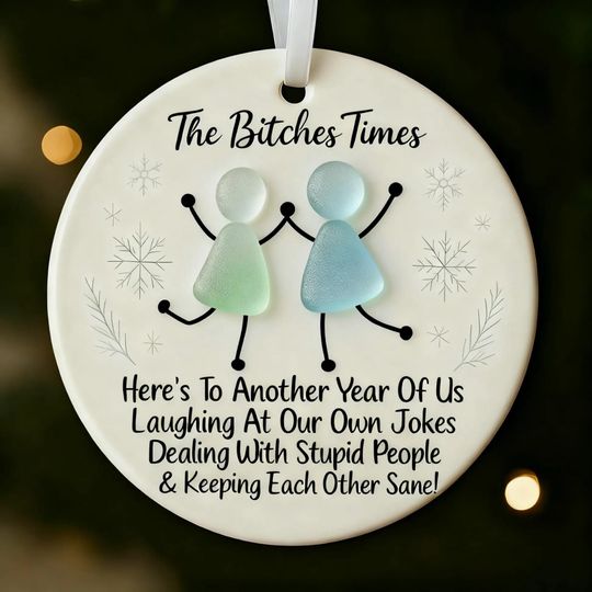 2D Friendship Sea Glass Ceramic Ornament Friendship Decor Gift, Christmas Tree Decor for Best Friends, Timeless Friendship Christmas