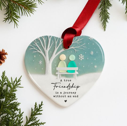 2D Flat Friendship Sea Glass Ceramic Ornament Christmas Decor Gift, Christmas Tree Decor for Best Friends, Timeless Friendship Gift