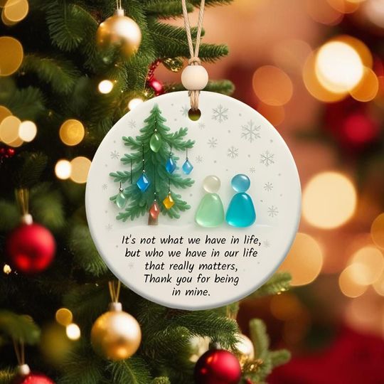 Christmas Ornament 2025 with Sea Glass Art  Heartfelt Message of Gratitude  Ceramic Tree Decor  Holiday Gift for Loved One
