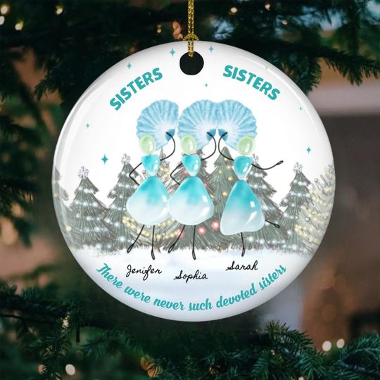Discover Personalized 2D Sister Sea Glass Ceramic Ornament, Chirstmas Gift For Sisters, Custom Name Sibling Ornament, Birthday Sister Gift