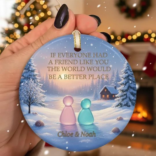 Sea Glass Friendship Ornament  Personalized Winter Scene Ceramic Ornament, Custom Names Best Friend Christmas Gift