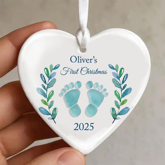 Personalized Babys First Christmas Sea Glass Ornament, New Baby Shower Gift, Custom Baby Name Ornament, Newborn Family Christmas Decoration