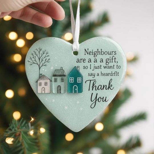 Thank You Neighbours Sea Glass Ceramic Ornament, Sea Glass Appreciation Gift, Christmas Keepsake for Neighbor, Neighbor Holiday Ornament