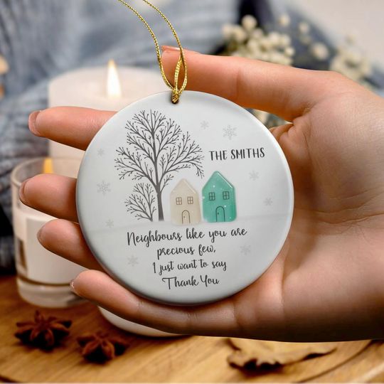 Personalized 2D Print Flat Thank You Neighbours Heart Ceramic Ornament 2025, Custom Sea Glass Appreciation Gift, Neighbor Christmas Keepsake