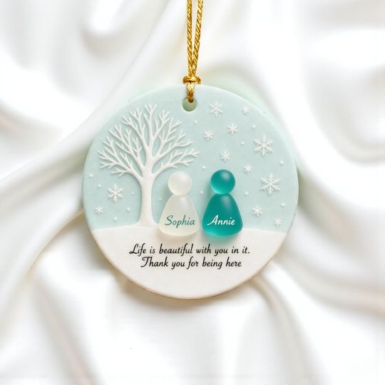 Discover Sea Glass 3D Ceramic Christmas Ornament, Friendship Gift for Her, Custom Name Ornament Keepsake with Heartfelt Quote