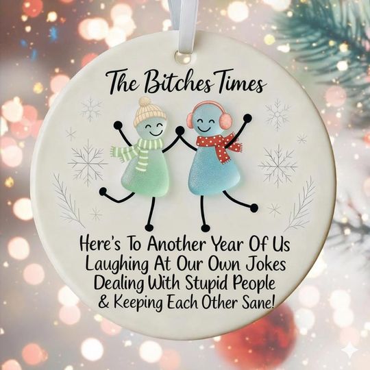 Discover Funny Best Friends Ornament Sea Glass Effect Ceramic Ornament Christmas Gift for Bestie BFF Holiday Decor Laughing Together Keepsake