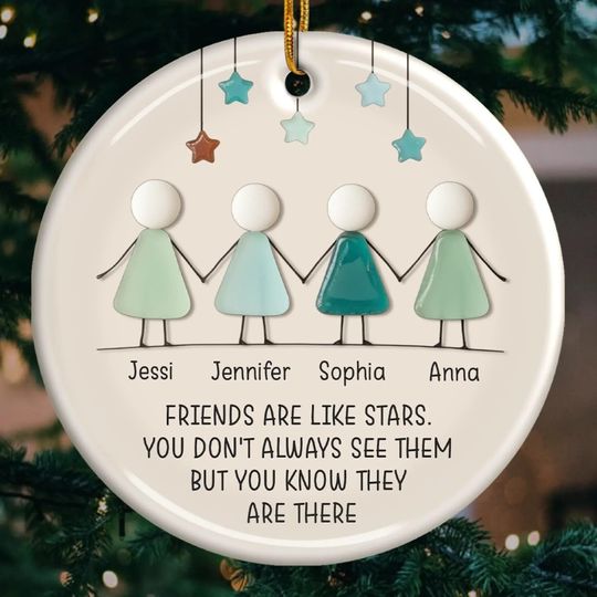 2D Custom Friendship Sea Glass Ceramic Ornament, Besties Decor Gift, Christmas Tree Decor for Best Friends, Timeless Friendship Christmas