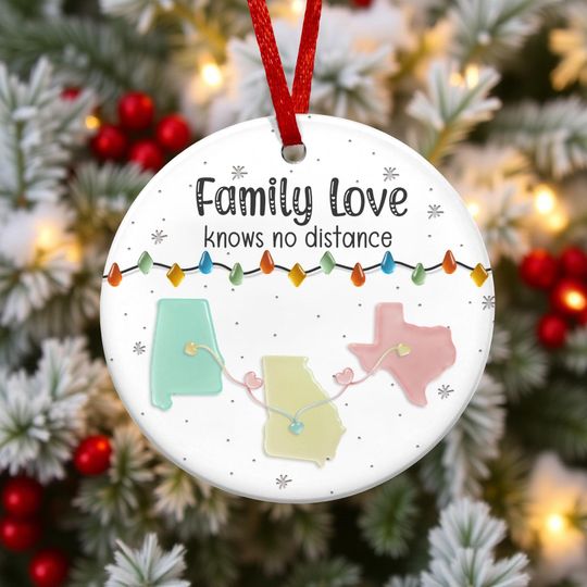 Discover Sea Glass Family Love Knows No Distance Ceramic Ornament, Custom State To State 2D Flat Ornament, Family Christmas, Long Distance Love Gifts