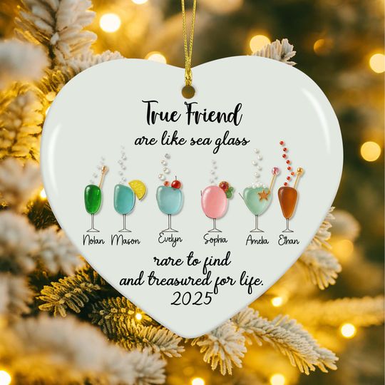 Discover Custom Friendship Sea Glass Ceramic Ornament, 2D Flat Friendship Seaglass Cocktail Ornament, Besties Ornament, Timeless Friendship Keepsake