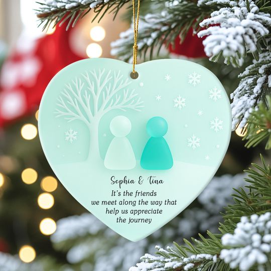 Personalized 2D Friendship Sea Glass Ceramic Ornament Friendship Gift, Christmas Tree Decor for Best Friends, Timeless Friendship Christmas