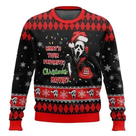 Ghostface Ugly Sweater, Perfect Holiday Gift for Horror Movie Fans