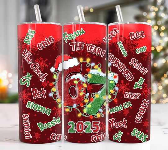 Discover Six Seven Bruh Funny Meme Christmas Hands 20oz Skinny Tumbler Wrap, Christmas 20oz Tumbler  , Christmas Green Guy 20oz Tumbler Wrap