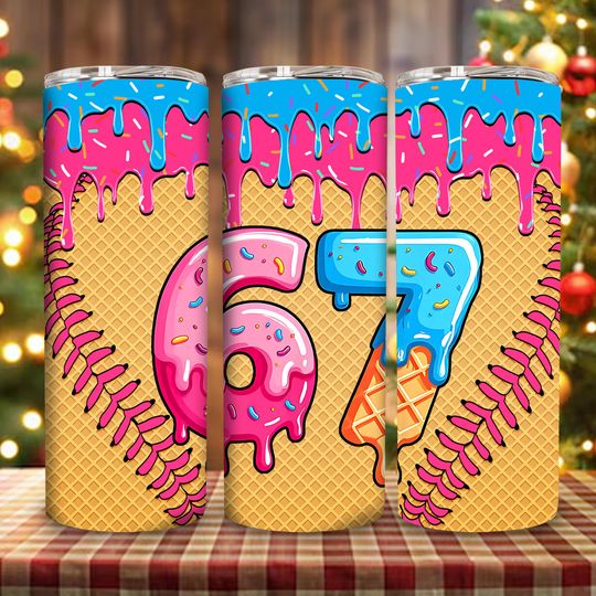 Discover Funny Six Seven Meme Christmas 20oz Tumbler Wrap  , Trendy Xmas 6 7 Tumbler Design, 6 7 Ice Cream Drip Tumbler