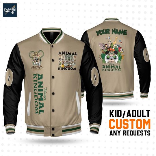 Discover Custom Varsity Jacket Mickey Mouse Safari Begei Color, Personalized Name Disney Kid Adult Jacket, Animal Kingdom Safari Trip