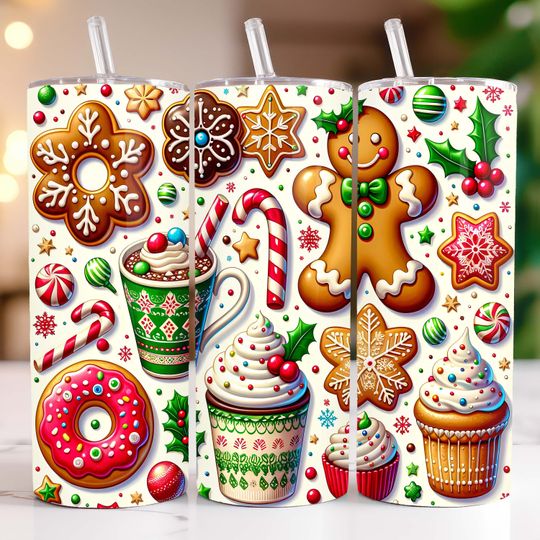 Discover Cute Christmas Tumbler Wraps, Gingerbread Man and Donuts Skinny Tumbler Wrap  Sublimation Designs Straight & Tapered