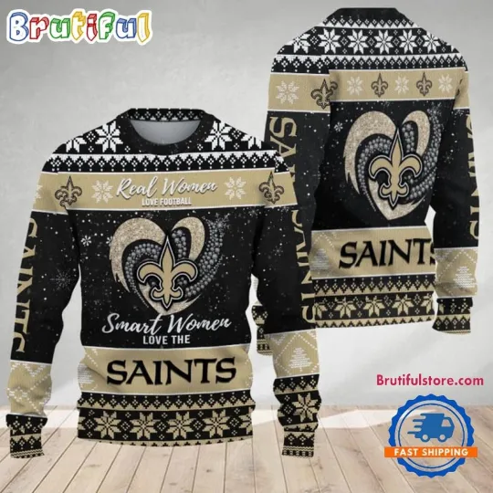New Orleans Saints Women’s Love Football Ugly Christmas Sweater
