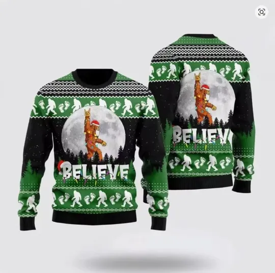 Discover Bigfoot Santa Believe Ugly Christmas Sweater, Funny Xmas Jumper