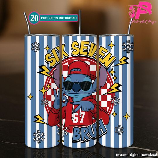 Discover Six Seven Bruh Funny Meme Christmas Hands 20 oz Skinny Tumbler Sublimation Design, Trendy Christmas 2025  , Funny Blue Monster Design
