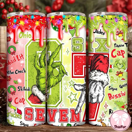 Discover Funny Green Guy Design  , Six Seven Bruh Funny Meme Christmas Hands 20 oz Skinny Tumbler Sublimation Design  , Trendy Christmas 2025