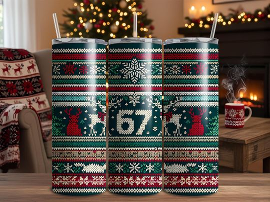 Discover 6 7 TikTok Trend Ugly Sweater Christmas Tumbler Wrap 20oz Skinny Sublimation  , Knit Reindeer & Snowflakes Pattern