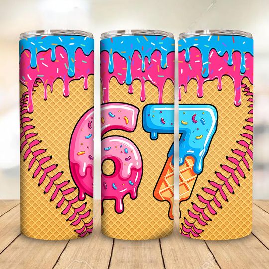 Discover Funny Six Seven Meme Christmas 20oz Tumbler Wrap  , Trendy Xmas 6 7 Tumbler Design, 6 7 Ice Cream Drip Tumbler