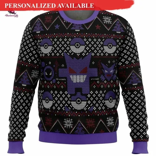 Gengar Ugly Christmas Sweatshirt Gastly Haunter Gengar Christmas Ugly Sweater