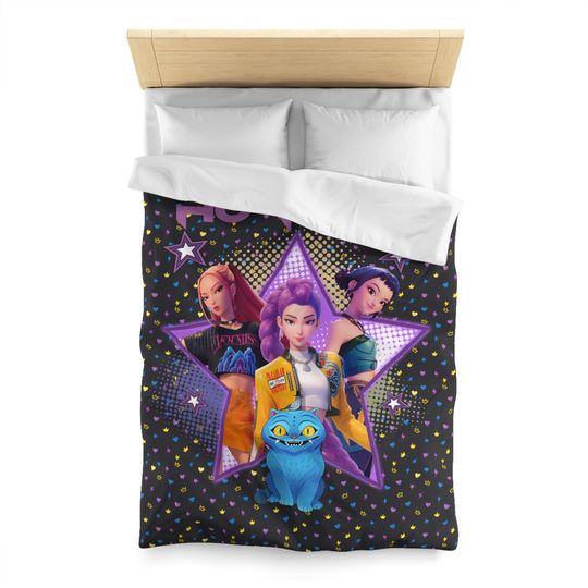 Huntrix K-Pop Demon Hunters Trendy Microfiber Duvet Cover Twin and Twin XL Charcoal Anime Style Bedding with Hidden Zipper