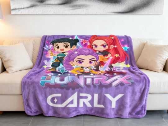Discover Custom Kpop Demon Hunters Blanket With Name, K-Pop Demon, Huntrix Blanket Gift, Huntrix Theme Kids Blanket For Girls,Christmas Family Gift