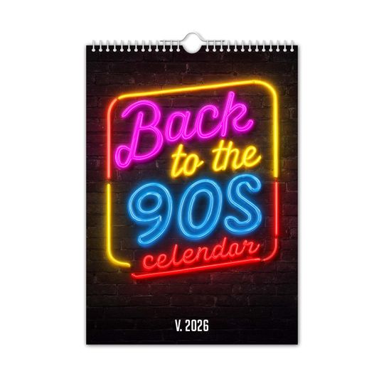 Discover Back to the 90's - 2026 Wall Calendar - Nostalgic / Quirky / Christmas / Birthday / Gift Idea / Present / Novelty / Secret Santa