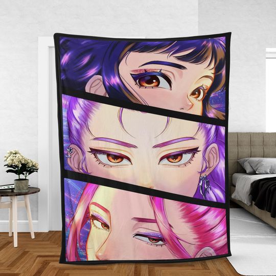 Beautiful Eyes Huntrix Blanket, Kpop Character Throw, Rumi Mira Zoey Blanket, Demon Hunters Anime, Movie Cartoon Girly, Gift For Her PAH060