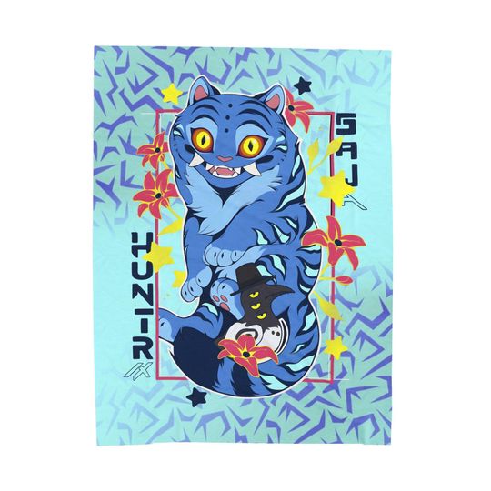 Discover K-Pop Demon Hunters Cat & Bird with Hat Velveteen Plush Blanket, Cozy Anime Collectible
