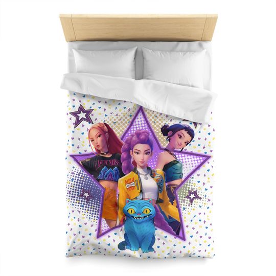 Discover Personalized Huntrix K-Pop Demon Hunters Trendy Microfiber Duvet Cover Twin and Twin XL White Anime Style Bedding with Hidden Zipper