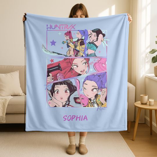 Discover Custom K-pop Demons Hunters Blanket,Personalized Huntrix Demon Hunters Blanket,Gifts for Huntrix Fans,Anime Inspired Blanket,Rumi Mira Zoey