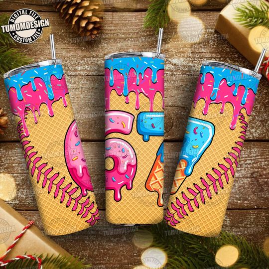 Discover 6 7 Ice Cream Drip Tumbler Design, Funny Six Seven Meme Christmas 20oz Tumbler Wrap Png, Viral Saying 6 7 Tumbler Png, Sublimation File