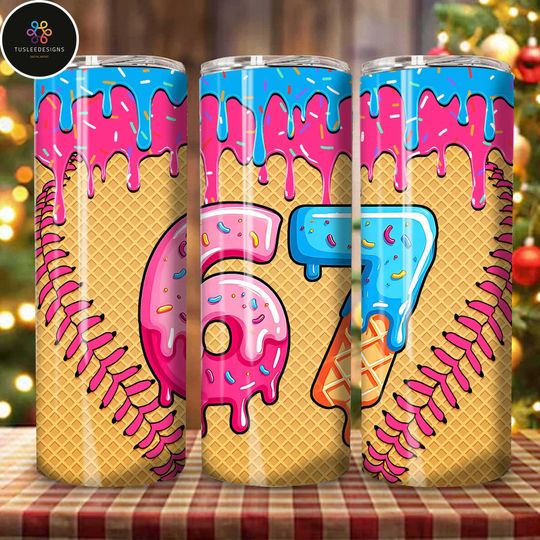 Discover 6 7 Ice Cream Drip Tumbler Design, Funny Six Seven Meme Christmas 20oz Tumbler Wrap Png, Viral Saying 6 7 Tumbler Png