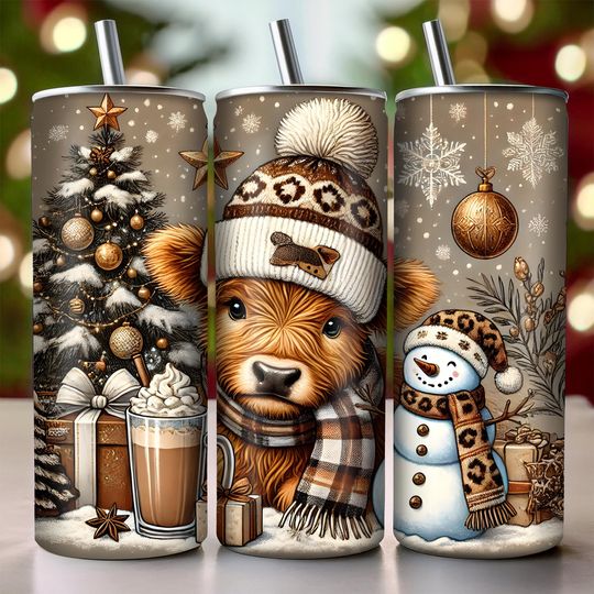 Discover Cute Christmas Highland Cow Tumbler Png, Christmas Png, Christmas Tumbler Png, 20oz Tumbler Wrap Png,20oz skinny Tumbler Png,Snowman Png