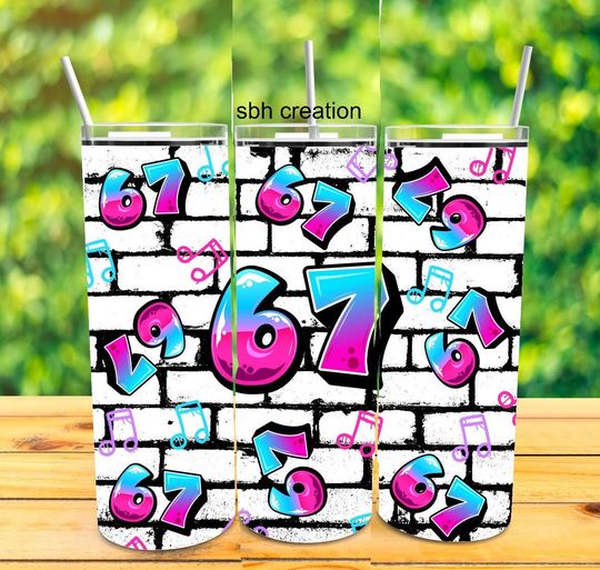 Discover 20oz Fun trendy 67 theme insulated Tumbler with sliding lid & 2 straws