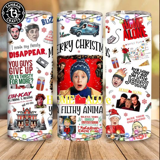 Discover Christmas Kid Alone Battle Plan 20oz Straight Tumbler Design for Sublimation,Filthy Animal Skinny Tumbler Design, Battle Movie Sublimation